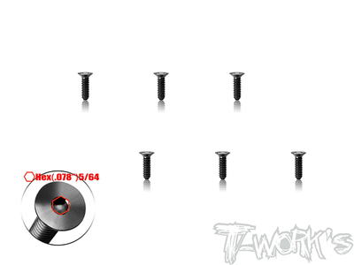 【T-Work's】TSS-440C-38　チタン製フラットヘッドスクリュー・5/64in HEXソケット【4-40 x 3/8インチ/6本入 】