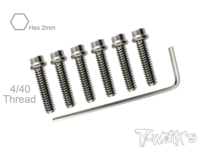 【T-Work's】TSS-440-D　チタン製キャップヘッドスクリュー・2mm HEXソケット【4-40 x 1/2インチ/6本入 】