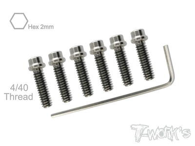 【T-Work's】TSS-440-C　チタン製キャップヘッドスクリュー・2mm HEXソケット【4-40 x 7/16インチ/6本入 】