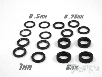 【T-Work's】TA-046BK　アルミ製M5シムセット【0.5/0.75/1.0/2mm/ブラック/各4枚入】