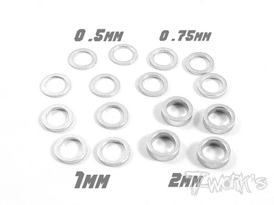【T-Work's】TA-046S　アルミ製M5シムセット【0.5/0.75/1.0/2mm/シルバー/各4枚入】