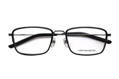 【フレーム単品メガネ】Hamamoto ハマモト　HT 369-1 ブラック/シルバー【スクエア系】【&beta;チタン】【軽量フレーム】【日本製眼鏡】