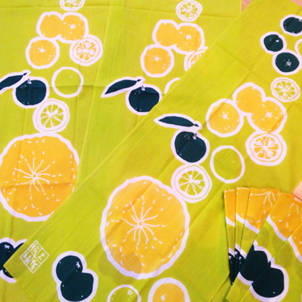 土佐手拭い 単色白地 土佐酢みかん | 美馬美味 MIMAUMA