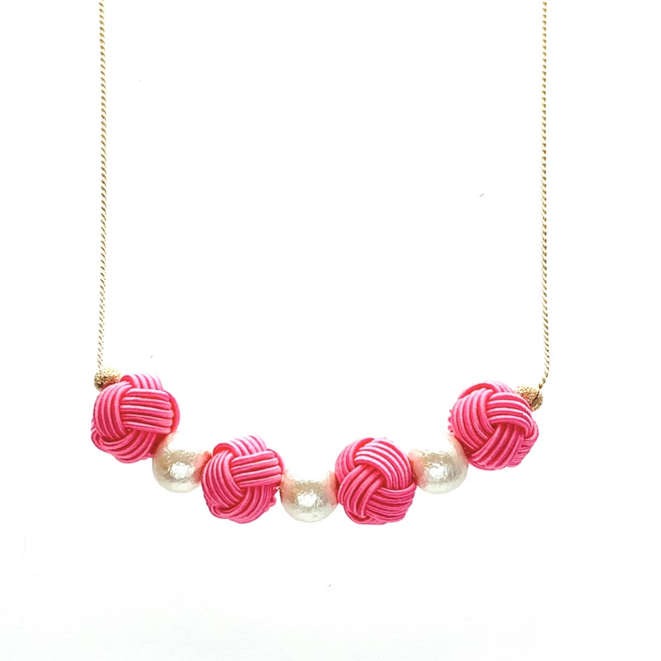 京都コトノハ 水引アクセサリー 玉結びネックレス ボルドーピンク 水引アクセサリーコトノハ