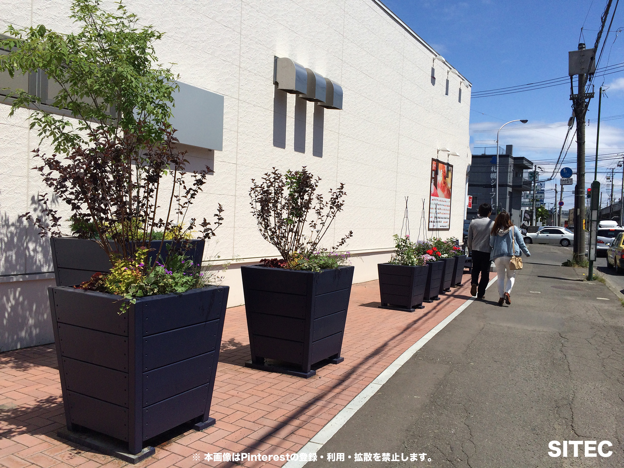 注目度が高く印象に残る植栽のオーダーメイドの大型植木鉢の植栽例