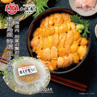 期間限定 北海道奥尻産 奥尻島 特選 生えぞ紫うに 80g【送料別途】＜冷蔵＞ 無添加 塩水ウニ ミョウバン不使用