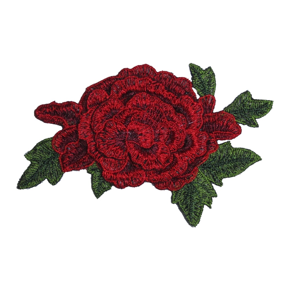 ワッペン の花 刺繍 73 赤 縦11cm 横17 5cm オナモミズハウス