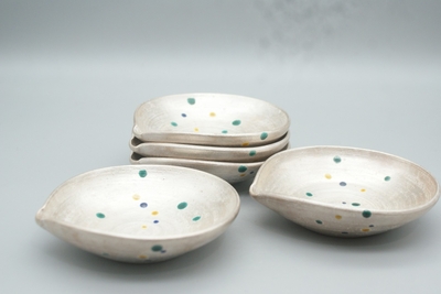 伊勢崎　紳 作　備前　銀三彩片口小鉢５客組