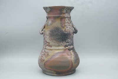 窯元 小西陶古 作　備前　窯変耳付花入
