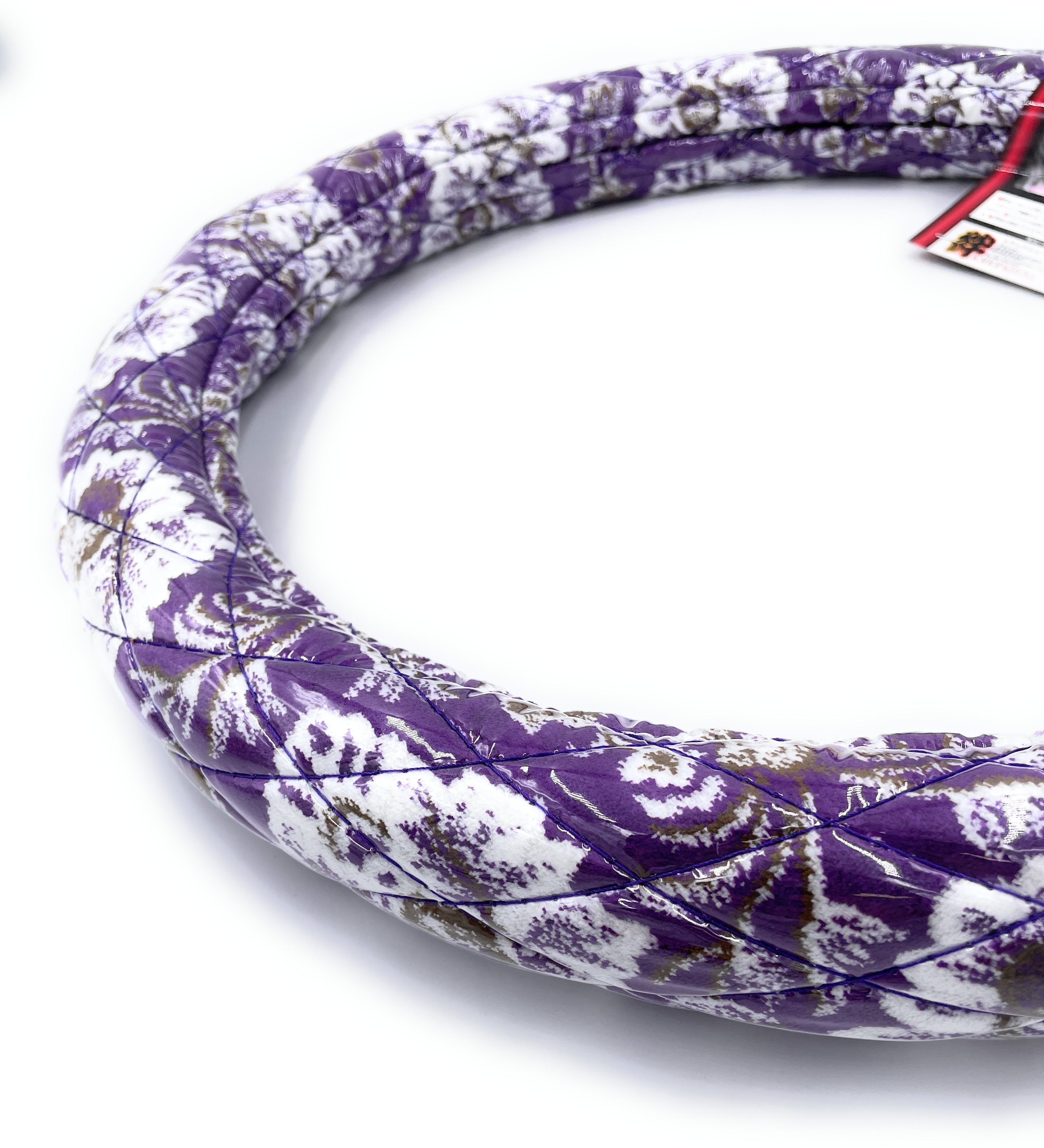 【国産新品】極太！金華山！新格子パープル同色ダブルステッチハンドルカバー　S ビニール無し金華山キルトハンドルカバー（シングル、ダブル