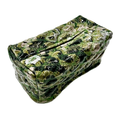 業界初！【ビニール付き金華山ダブルステッチティッシュカバー　鼻セレブ専用】（花かごグリーン）