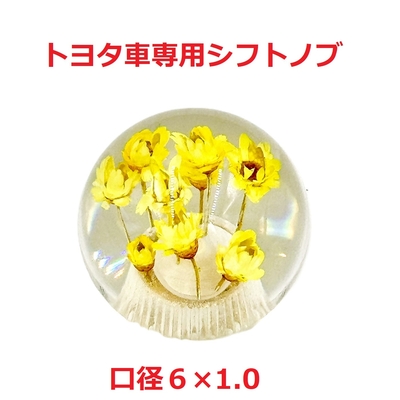 【丸型水中花シフトノブ54ｍｍΦ　6×1.0　トヨタ車専用】珍しくて可愛い丸型水中花仕様（イエロー）