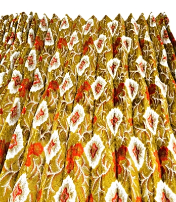 豪華フルオプション！【金華山仮眠カーテン左右セット　240&times;80ｃｍ丈】シックな裏地ブラウン＆プリーツ加工有り　柄合わせ　オールボタン仕様（大花束オレンジ）