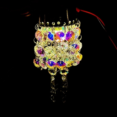 【リンゴ型ミニシャンデリア56&Phi;　オーロラビーズ仕様　12/24V共用】ステー付き！ピラーや車内のワンポイントに♪（電球色）