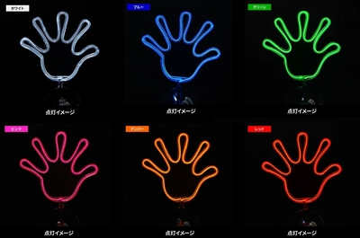 【光るバイバイハンド　全６色】さりげなく光るライン光！USB電源でトラックから軽自動車まで幅広く対応♪