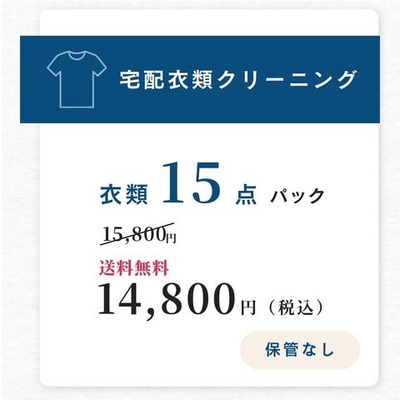 【送料無料】レギュラーコース衣類15点パック（保管なし）