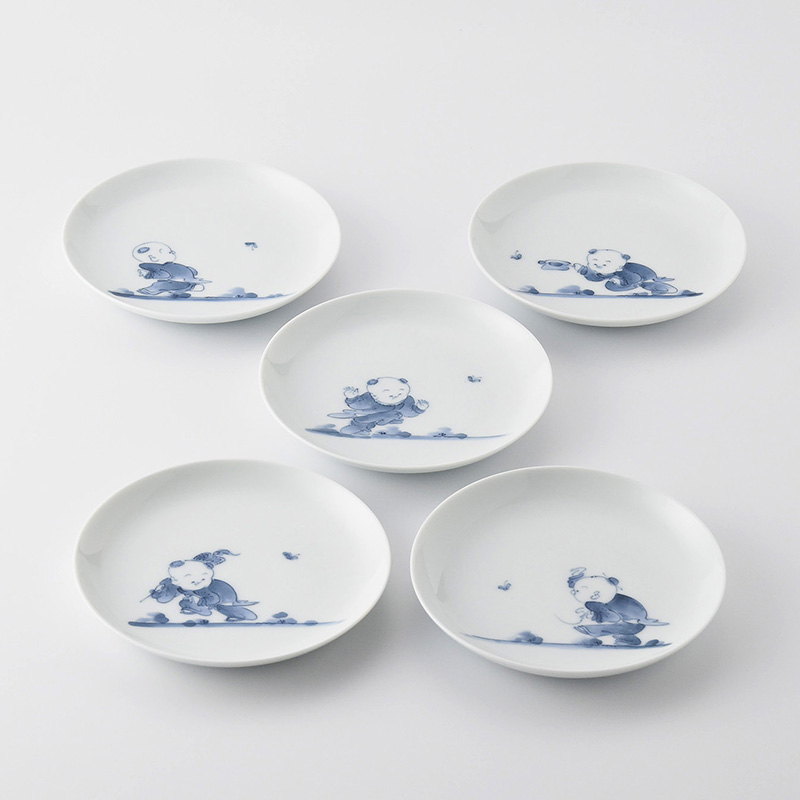 平戸松山】創作唐子 丸四・五寸皿（5枚セット） | 三川内焼オンライン
