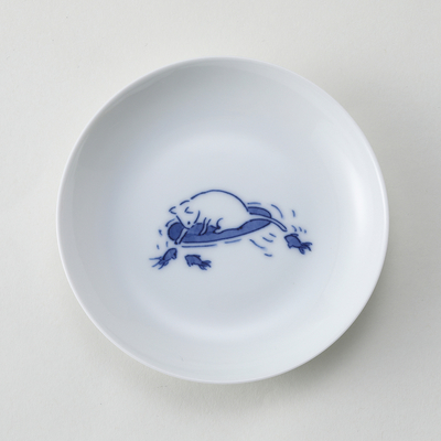 【嘉久正窯】［丸］猫と金魚豆皿