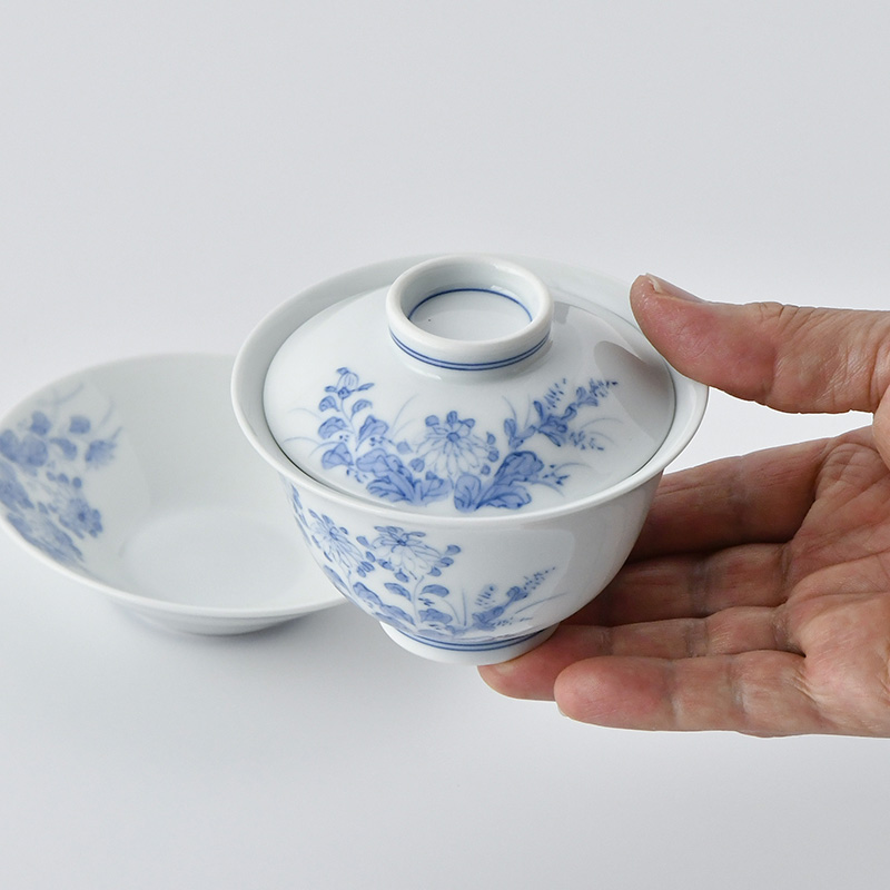三川内焼　嘉久正窯　茶碗蒸し（蓋、受け皿付）5枚組 嘉久正窯】蓋碗 菊萩 | 三川内焼オンライン・ショップ