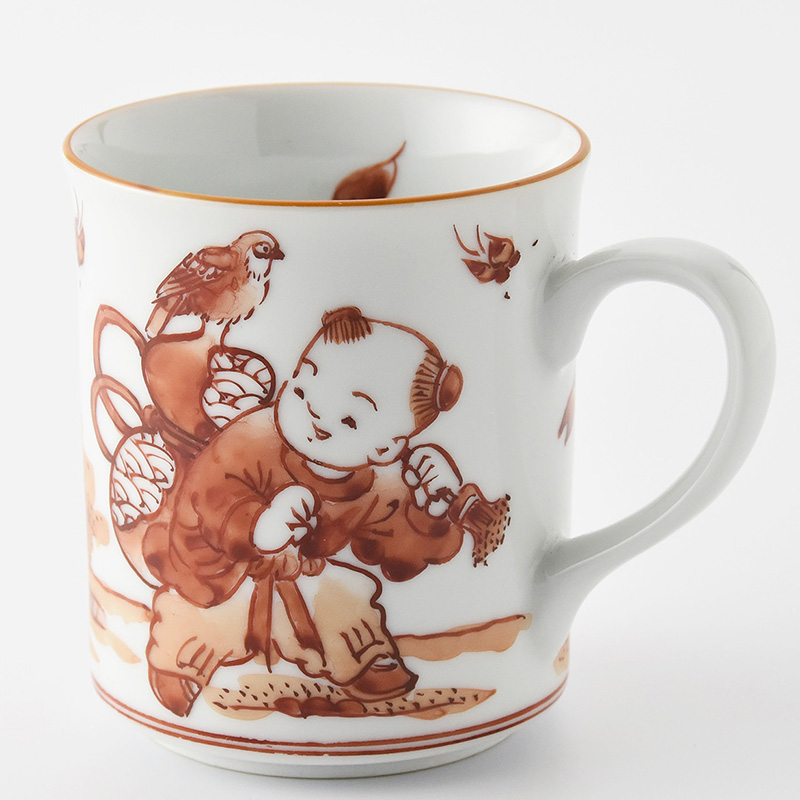 陶房義窯】赤絵唐子絵切立ちマグカップ | 三川内焼オンライン・ショップ