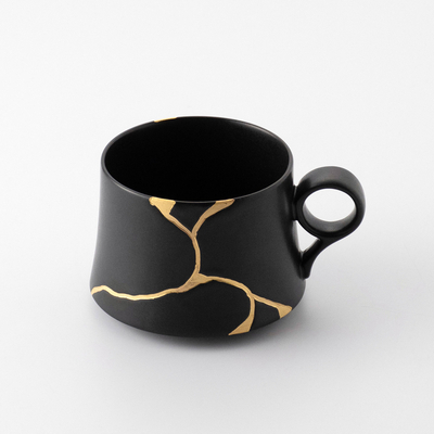 【嘉祥窯】黒マット金継ブランチコーヒーカップ