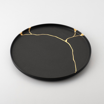 【嘉祥窯】［悠シリーズ］黒マット金継 24cmプレート