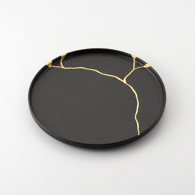 【嘉祥窯】［悠シリーズ］黒マット金継 18cmプレート