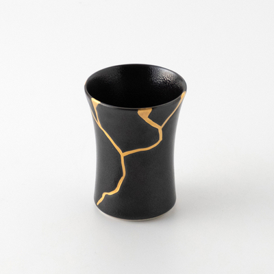 【嘉祥窯】黒マット金継反渕フリーカップ