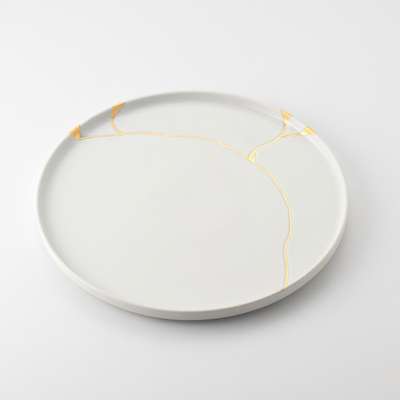 【嘉祥窯】［悠シリーズ］白マット金継 24cmプレート