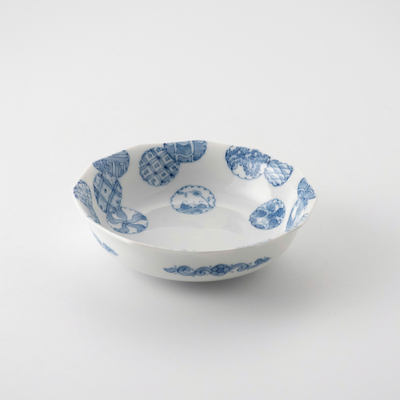 三川内焼　平戸松山窯　染付祥瑞　高台小鉢　5客　輪花鉢　小付　コンポート　珍味入 三川内焼平戸松山窯染付祥瑞高台小鉢5客輪花鉢小付コンポート珍味入