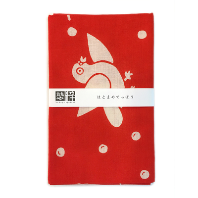 てぬぐい　はとまめてっぽう　赤