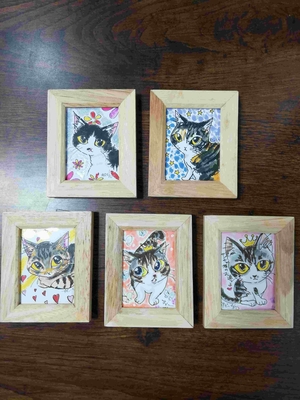 #75 新ミニ額原画(長方形) No.202~206　ネコ 併　　