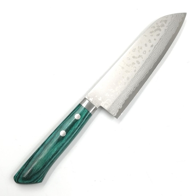 越前数馬　流紋　三徳　170ｍｍ　ＶＧ１０ダマスカス　口金付エメラルド柄