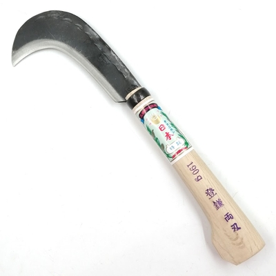 玉日本　登鎌　両刃　190g 刃渡約165mm 　225mm樫本掛柄 　紐付ﾋﾞﾆｰﾙ鞘入