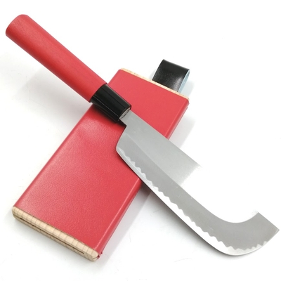 玉日本　ステン特殊鋼割込　丸型野菜収穫庖丁　楽太郎　140mm　赤鎬柄　ベルト通し付赤鞘入