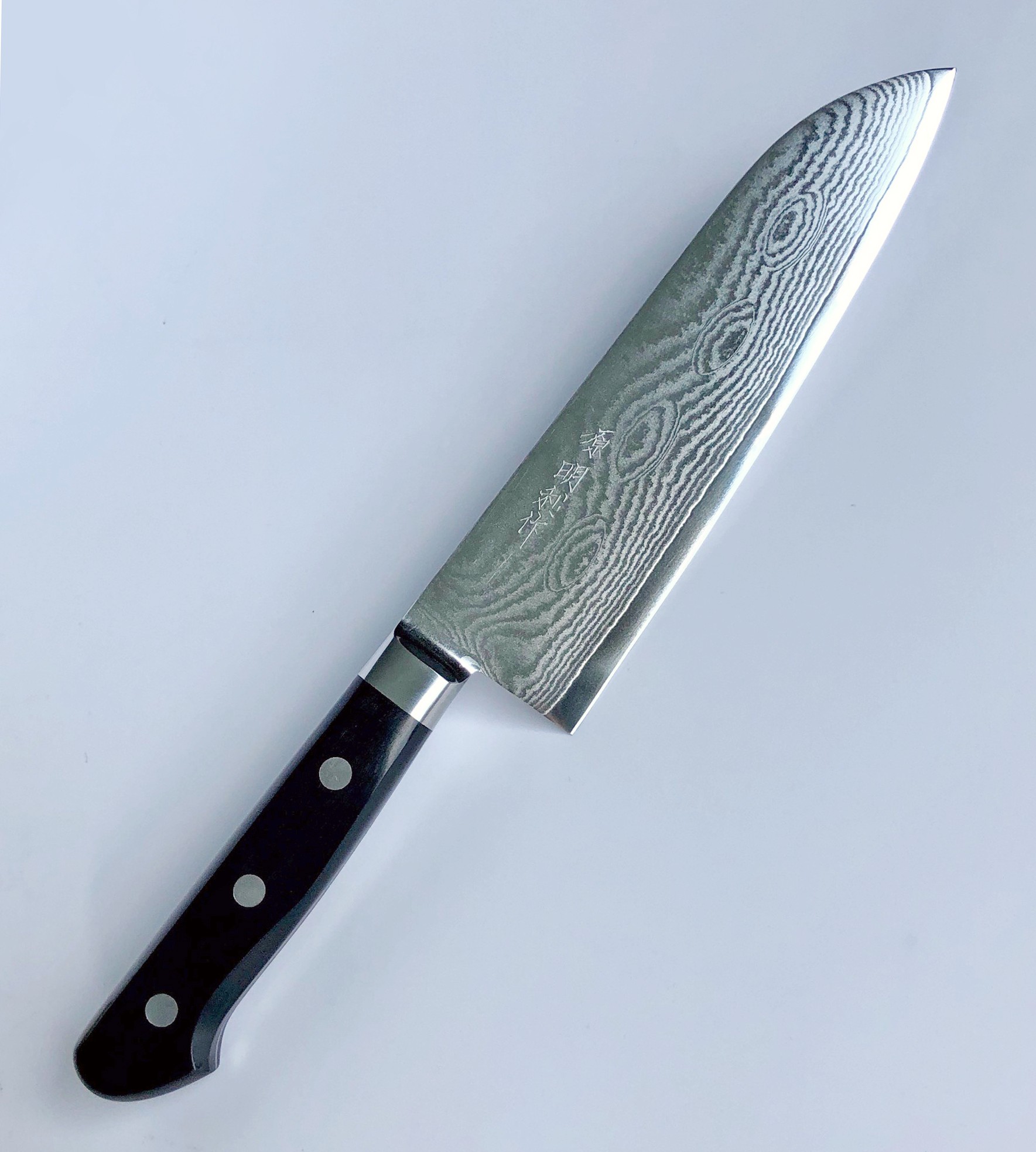 VG10 ダマスカス 三徳包丁185mm 茶柄 G1706E 月光作（源明利作 VG10-33 
