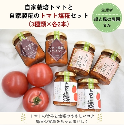 自家栽培トマトと自家製糀のトマト塩麹セット（3種類&times;各2本）万能調味料（生産者：緑と風の農園さん）