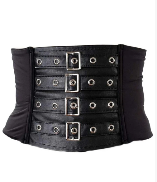 フェイクレザー ゴシックコルセット バックル4列 V系コルセット