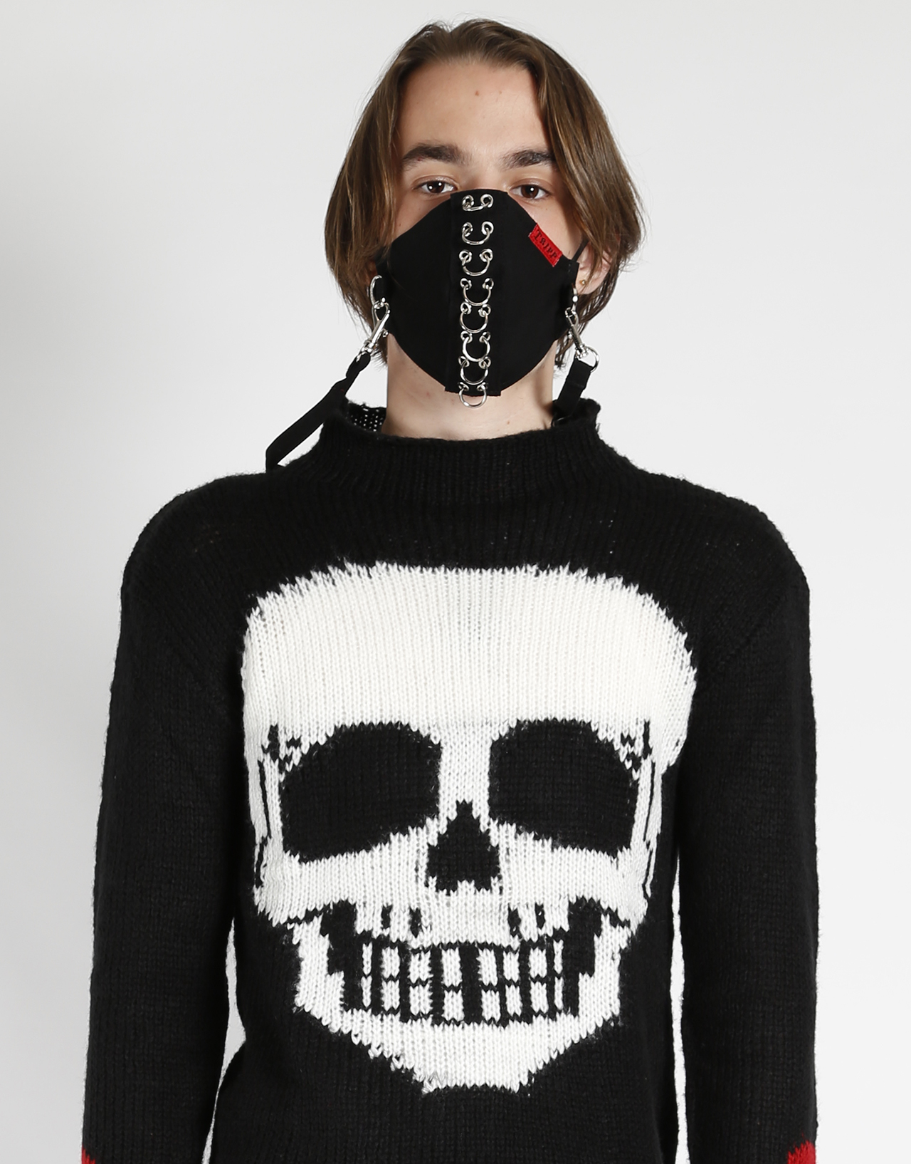 ｖ系マスク トリップニューヨーク ボンテージマスク ストラップ付マスク ピアス黒 Tripp Nyc インポート 洗えるマスク ユニセックス ヴィジュアル系 ビジュアル系 ゴシック パンクファッション ｖ系レザーカンパニー