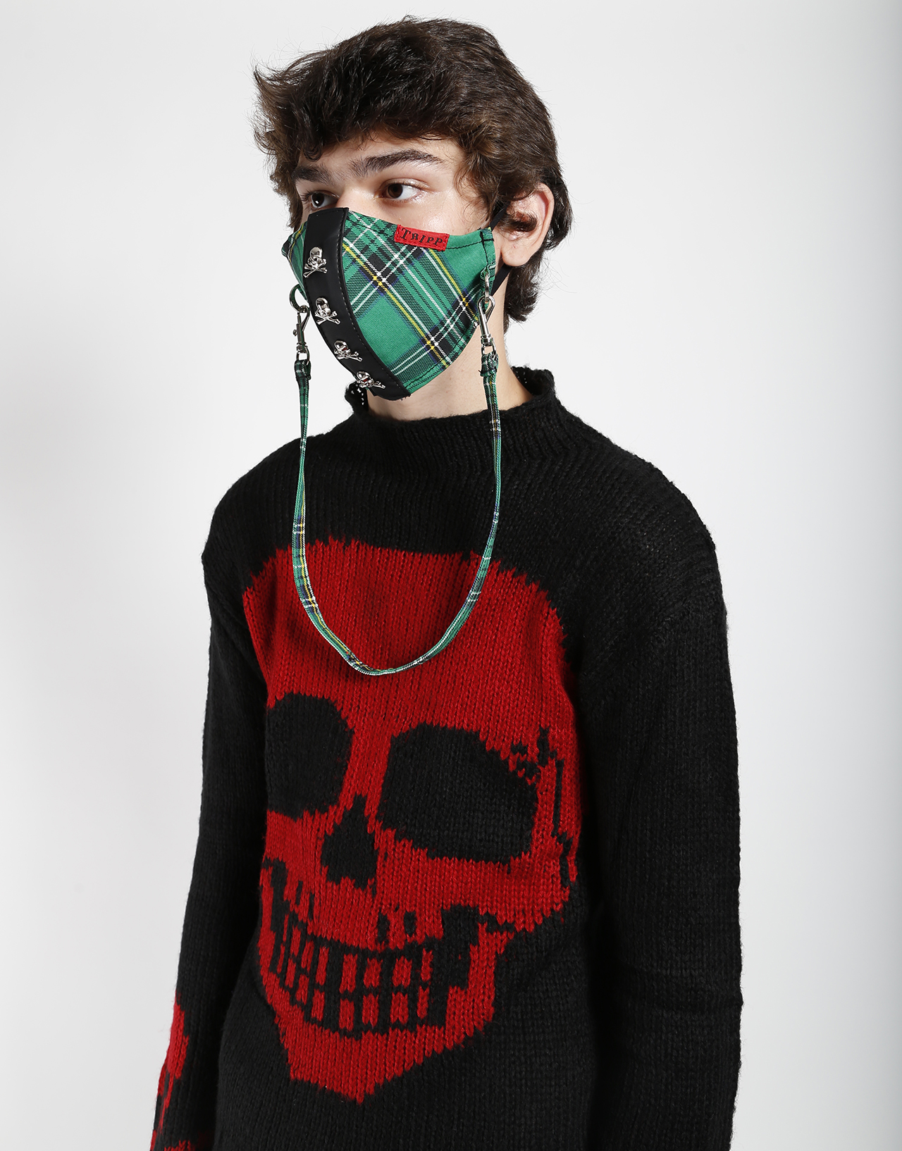 ｖ系マスク トリップニューヨーク ボンテージマスク ストラップ付マスク スカル緑 Tripp Nyc インポート 洗えるマスク ユニセックス ヴィジュアル系 ビジュアル系 ゴシックマスク パンクマスク ｖ系レザーカンパニー