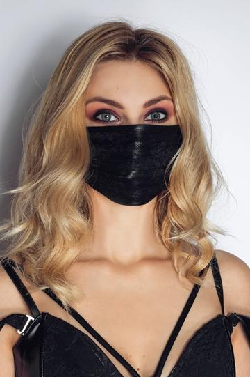 レース装飾 フェイクレザーマスク ノワールハンドメイド ｖ系 黒マスク カラスマスク ファッションマスク かっこいいマスク ユニセックス ヴィジュアル系 ビジュアル系 モード ゴシック パンク ロック ｖ系レザーカンパニー