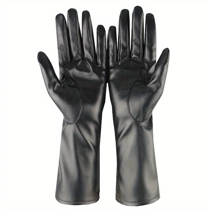 ロングレザーグローブ 黒 光沢 合皮手袋 V系バンド ゴシック