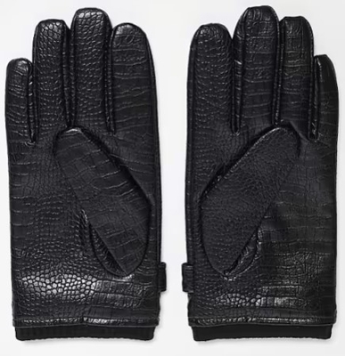レザーグローブ　クロコダイル　黒　光沢 合皮手袋　Ｖ系バンド　ゴシックファッション　ヴィジュアル系　パンクファッション　ビジュアル系　ロック　ワニ柄　レザー手袋　黒手袋