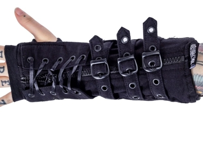 v系アームウォーマー　３連ベルト　編上げ　ジッパー 　黒　ゴシック　メンズ　ユニセックス　ヴィジュアル系　Ｖ系バンド　アームカバー　ビジュアル系　パンク　ロック　インポート