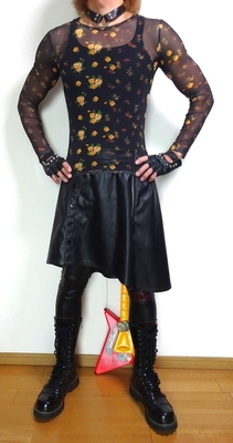 花柄　メッシュカットソー　メンズ　ユニセックス　ヴィジュアル系　ビジュアル系　超スリム　バンド衣装　Ｖ系　モード系　ゴシック　パンク　ロック　インポート　タイト　エモ系