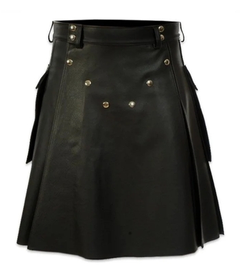 フェイクレザーキルト　プリーツ　メタル装飾　黒　メンズ　ユニセックス　ヴィジュアル系　ビジュアル系　Ｖ系　パンク　ロック　フェイクレザー　インポート　レザースカート　メンズスカート　衣装　ＰＶＣ