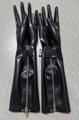 ロングレザーグローブ　ジッパー　黒　光沢 合皮手袋　Ｖ系バンド　ゴシックファッション　ユニセックス手袋　ヴィジュアル系　パンクファッション　ビジュアル系　ロック　フェイクレザー手袋　黒手袋