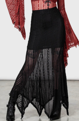 マキシスカート　ウエストゴム シースルーレース　花柄　黒　薄手　ユニセックススカート　ヴィジュアル系　ビジュアル系　メンズスカート　サイバーゴス　インポート　スカート男子　V系バンド衣装