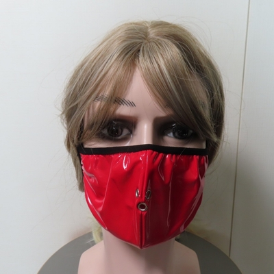 フェイクレザーマスク　Ｖ系　カラーマスク　赤　光沢　薄手　ファッションマスク　ラテックスマスク　ビニールマスク　ユニセックス　ヴィジュアル系　ビジュアル系　モード系　ゴシック　パンク　ロック
