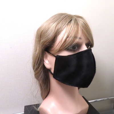 ファーマスク　フェイクレザーマスク　毛皮調　黒マスク　Ｖ系　光沢　薄手　ファッションマスク　洗えるマスク　ユニセックス　ヴィジュアル系　ビジュアル系　モード系　ゴシック　パンク　ロック
